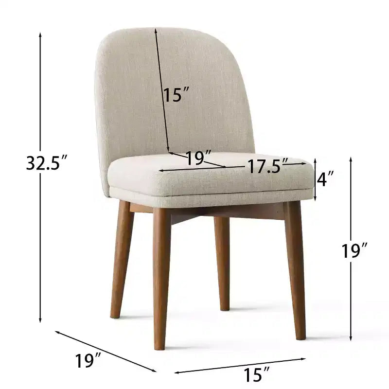 Lot de 2 chaises de salle à manger modernes rembourrées, assise de cuisine sans accoudoirs en mélange de lin avec pieds en bois d'hévéa massif pour salle à manger - Panipeachy