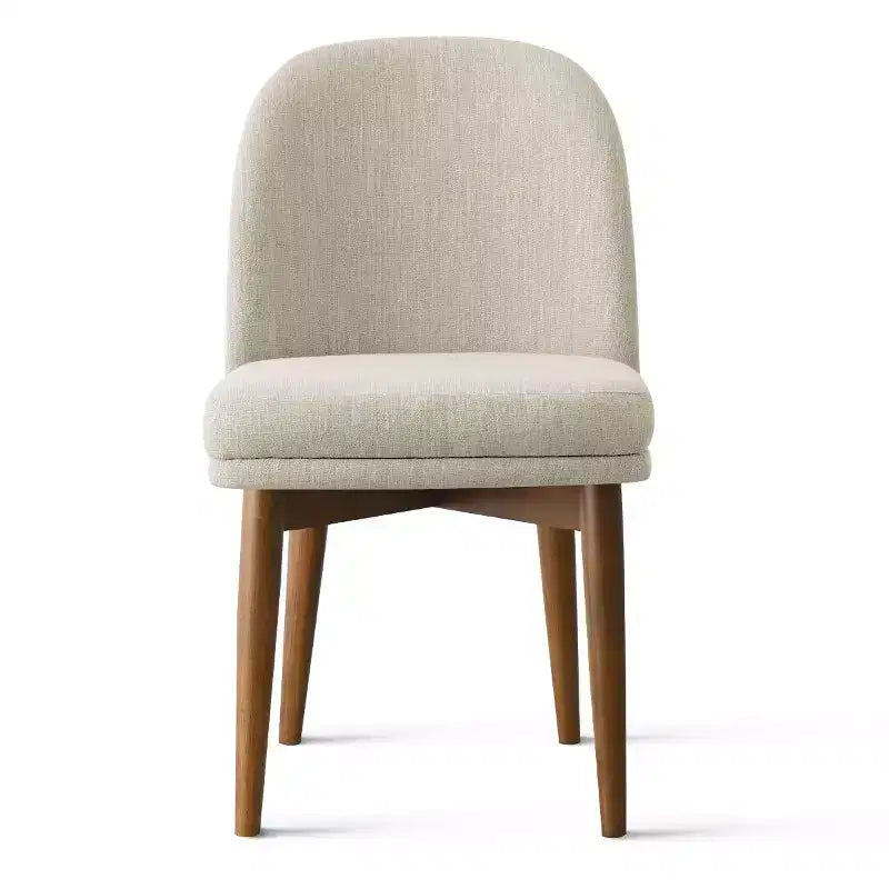 Lot de 2 chaises de salle à manger modernes rembourrées, assise de cuisine sans accoudoirs en mélange de lin avec pieds en bois d'hévéa massif pour salle à manger - Panipeachy