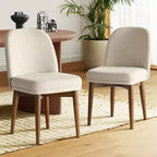 Set of 2 Modern Upholstered Dining Chairs, Linen Blend Armless Kitchen Seating with Solid Rubberwood Legs for Dining Room-Panipeachy