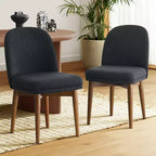 Lot de 2 chaises de salle à manger modernes rembourrées, assise de cuisine sans accoudoirs en mélange de lin avec pieds en bois d'hévéa massif pour salle à manger - Panipeachy