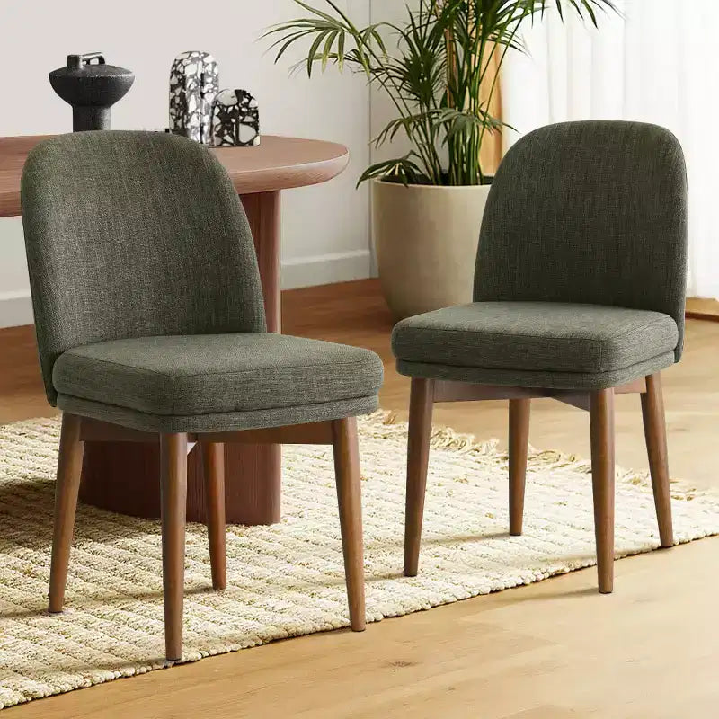 Lot de 2 chaises de salle à manger modernes rembourrées, assise de cuisine sans accoudoirs en mélange de lin avec pieds en bois d'hévéa massif pour salle à manger - Panipeachy