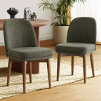 Lot de 2 chaises de salle à manger modernes rembourrées, assise de cuisine sans accoudoirs en mélange de lin avec pieds en bois d'hévéa massif pour salle à manger - Panipeachy