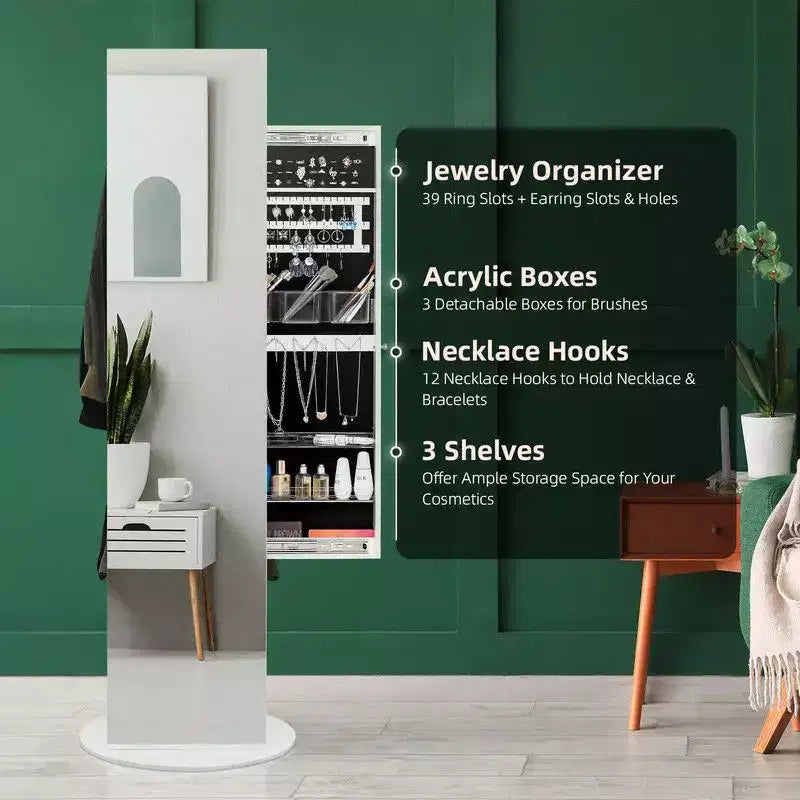 Karl Home 360 Miroir pleine longueur avec armoire à bijoux et porte-manteau