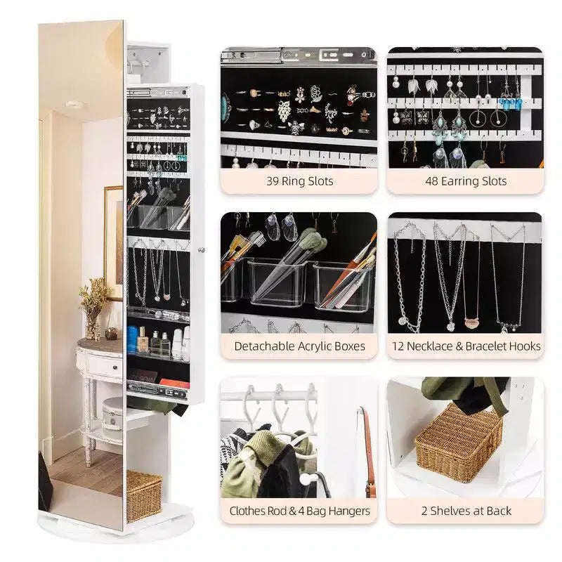 Karl Home 360 Miroir pleine longueur avec armoire à bijoux et porte-manteau