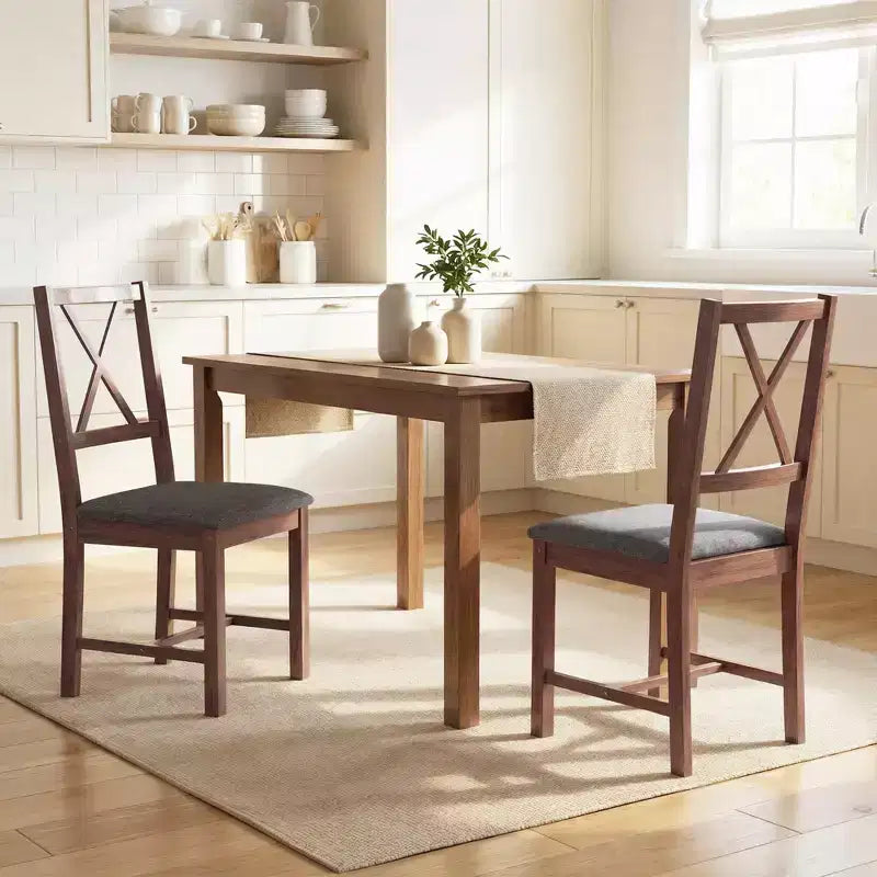 HOMCOM Farmhouse Wooden Dining Chairs, Upholstered X-Back Kitchen Chairs with Rubberwood Legs and Padded Seat for Dining Room, Gray