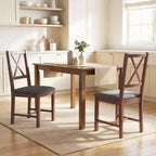HOMCOM Farmhouse Wooden Dining Chairs, Upholstered X-Back Kitchen Chairs with Rubberwood Legs and Padded Seat for Dining Room, Gray