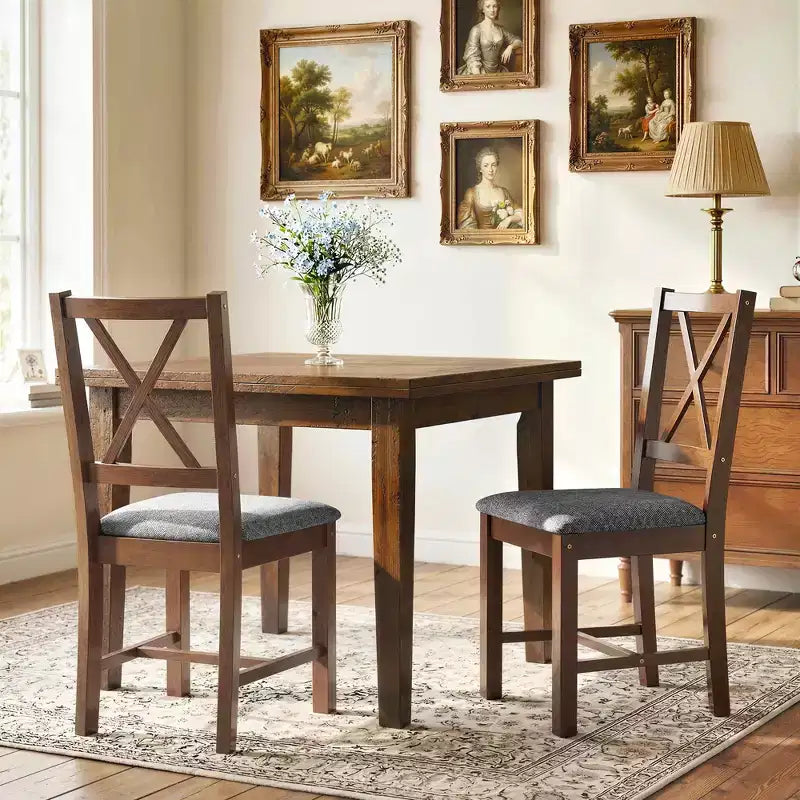 HOMCOM Chaises de salle à manger en bois de style fermier, chaises de cuisine rembourrées à dossier croisé avec pieds en bois d'hévéa et siège rembourré pour salle à manger, gris