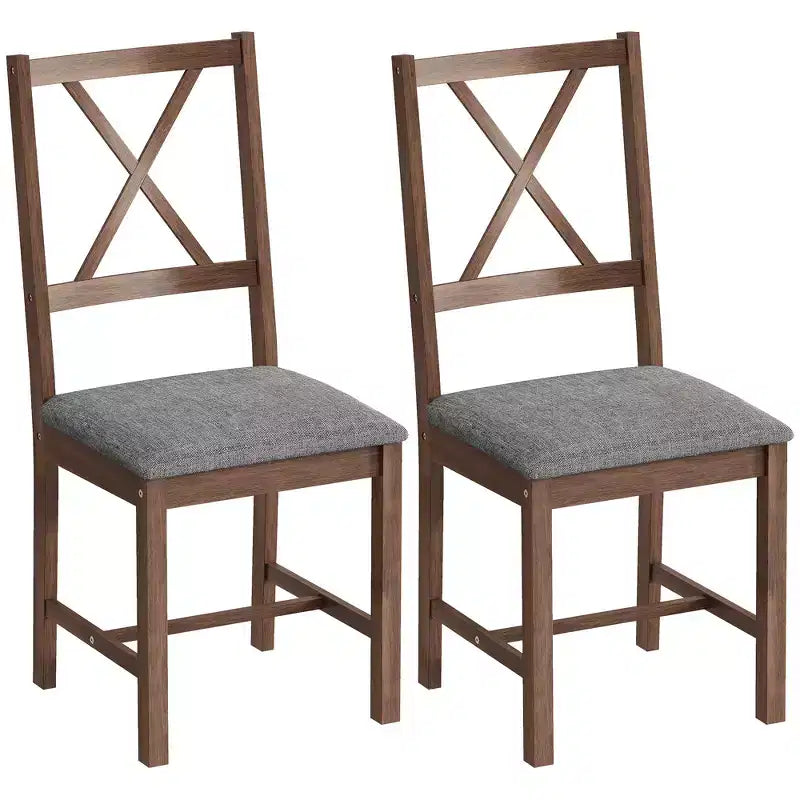 HOMCOM Chaises de salle à manger en bois de style fermier, chaises de cuisine rembourrées à dossier croisé avec pieds en bois d'hévéa et siège rembourré pour salle à manger, gris
