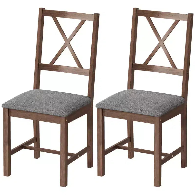 HOMCOM Chaises de salle à manger en bois de style fermier, chaises de cuisine rembourrées à dossier croisé avec pieds en bois d'hévéa et siège rembourré pour salle à manger, gris