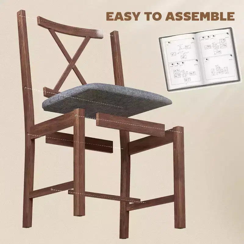 HOMCOM Chaises de salle à manger en bois de style fermier, chaises de cuisine rembourrées à dossier croisé avec pieds en bois d'hévéa et siège rembourré pour salle à manger, gris