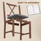 HOMCOM Chaises de salle à manger en bois de style fermier, chaises de cuisine rembourrées à dossier croisé avec pieds en bois d'hévéa et siège rembourré pour salle à manger, gris
