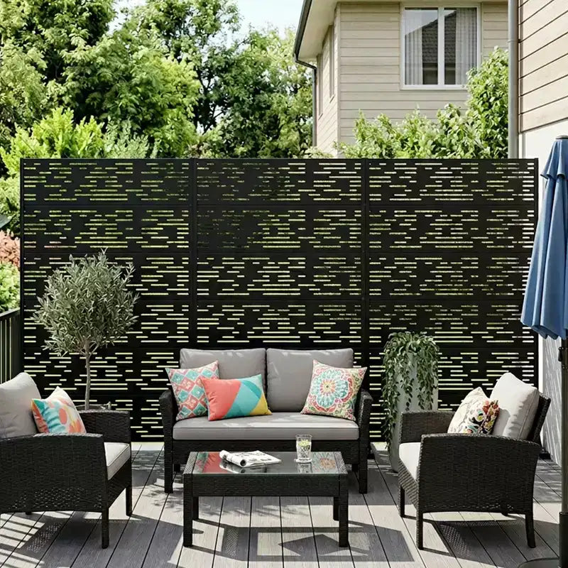 MAYEERTY Godfrey Light & Shadow B Paravent en acier galvanisé noir, 72x47x16, Écran double face 6 panneaux antirouille