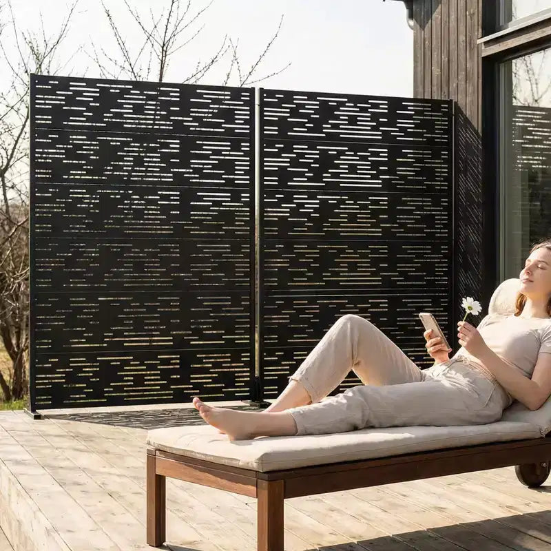 MAYEERTY Godfrey Light & Shadow B Paravent en acier galvanisé noir, 72x47x16, Écran double face 6 panneaux antirouille