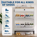 Meuble à chaussures avec 2 tiroirs abattants, Organisateur de chaussures avec tiroir supérieur, Panneau ajouré et poignées carrées, Étagère à chaussures réglable pour entrée