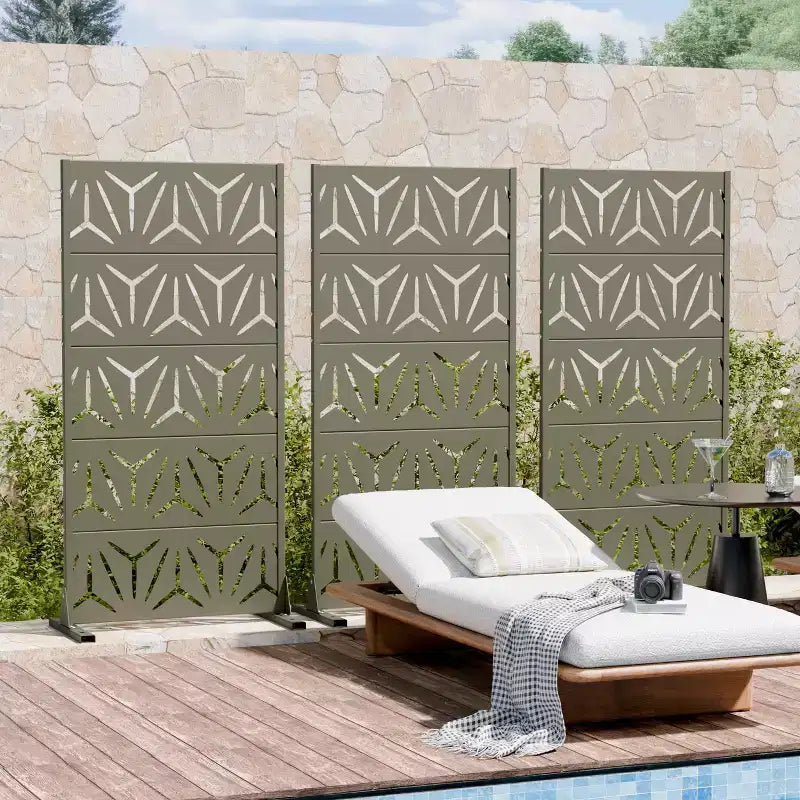 MAYEERTY Star 01 Olive Gray Galvanized Steel Room Divider, 59x30x16, 5-Piece Outdoor Decorative Screen