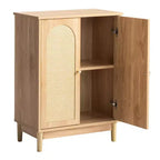 Meuble de salle de bain en bois original avec surface en rotin et doubles portes