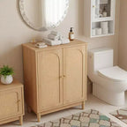 Meuble de salle de bain en bois original avec surface en rotin et doubles portes