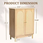 Meuble de salle de bain en bois original avec surface en rotin et doubles portes