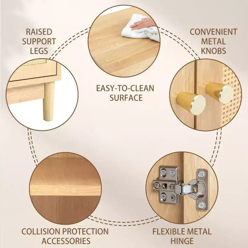Meuble de salle de bain en bois original avec surface en rotin et doubles portes