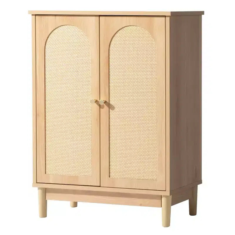Meuble de salle de bain en bois original avec surface en rotin et doubles portes