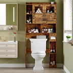 Meuble de rangement WC - 67,4 h Organisateur de rangement de salle de bain avec porte en verre, étagères réglables, meuble peu encombrant pour toilettes, buanderie