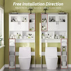 Meuble de rangement WC - 67,4 h Organisateur de rangement de salle de bain avec porte en verre, étagères réglables, meuble peu encombrant pour toilettes, buanderie