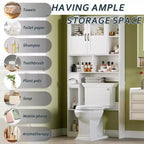 Meuble de rangement WC - 67,4 h Organisateur de rangement de salle de bain avec porte en verre, étagères réglables, meuble peu encombrant pour toilettes, buanderie
