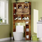 Meuble de rangement WC - 67,4 h Organisateur de rangement de salle de bain avec porte en verre, étagères réglables, meuble peu encombrant pour toilettes, buanderie