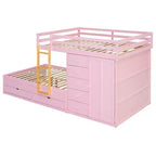 Lit superposé complet Whisen avec 2 grands tiroirs, 5 petits tiroirs et petite armoire