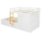 Lit superposé complet Whisen avec 2 grands tiroirs, 5 petits tiroirs et petite armoire