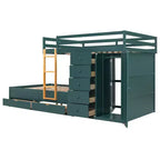 Lit superposé complet Whisen avec 2 grands tiroirs, 5 petits tiroirs et petite armoire