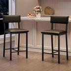 Tabourets de bar à hauteur de comptoir en cuir PU - Lot de 2 - Avec dossier, repose-pieds, coussin épais - Noir - Pour salle à manger, îlot de cuisine, bar d'appartement