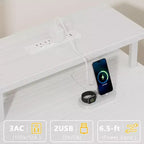 Bureau d'ordinateur blanc de 55 pouces avec station de charge, bureau de jeu réversible, lumières LED, tiroirs en tissu, table d'écriture pour bureau à domicile, chambre à coucher, rangement d'étude