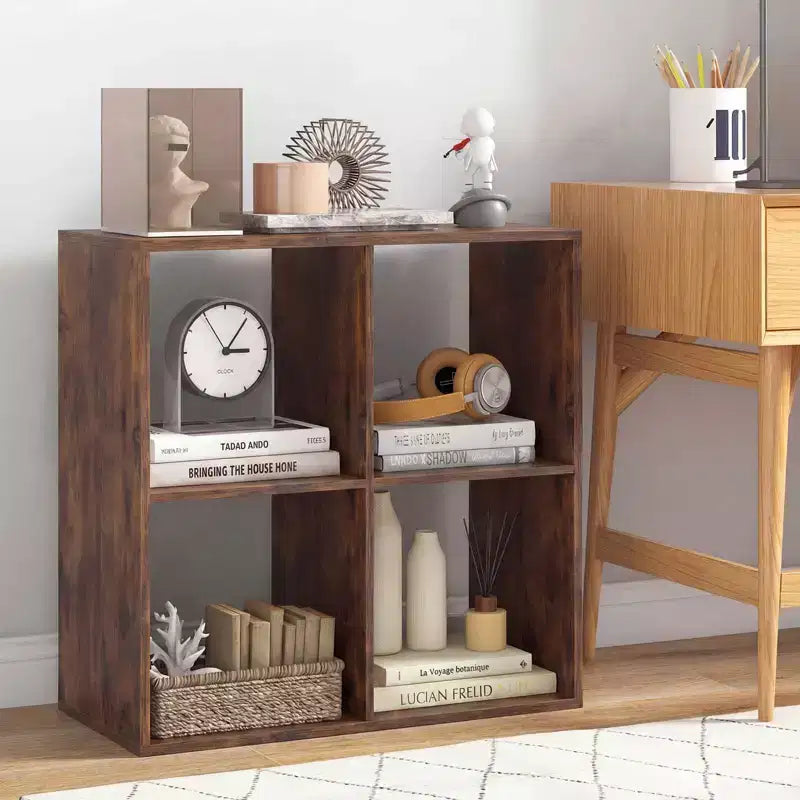 Costway Étagère ouverte à 4 cubes avec kits anti-basculement Étagère de rangement de style moderne pour l'étude Noir/Blanc/Naturel/Marron