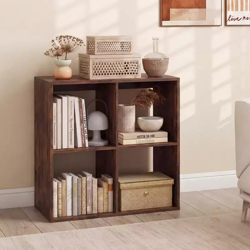 Costway Étagère ouverte à 4 cubes avec kits anti-basculement Étagère de rangement de style moderne pour l'étude Noir/Blanc/Naturel/Marron