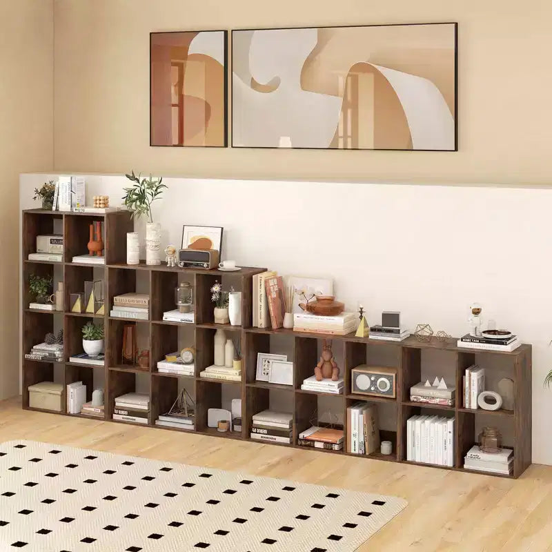 Costway Étagère ouverte à 4 cubes avec kits anti-basculement Étagère de rangement de style moderne pour l'étude Noir/Blanc/Naturel/Marron