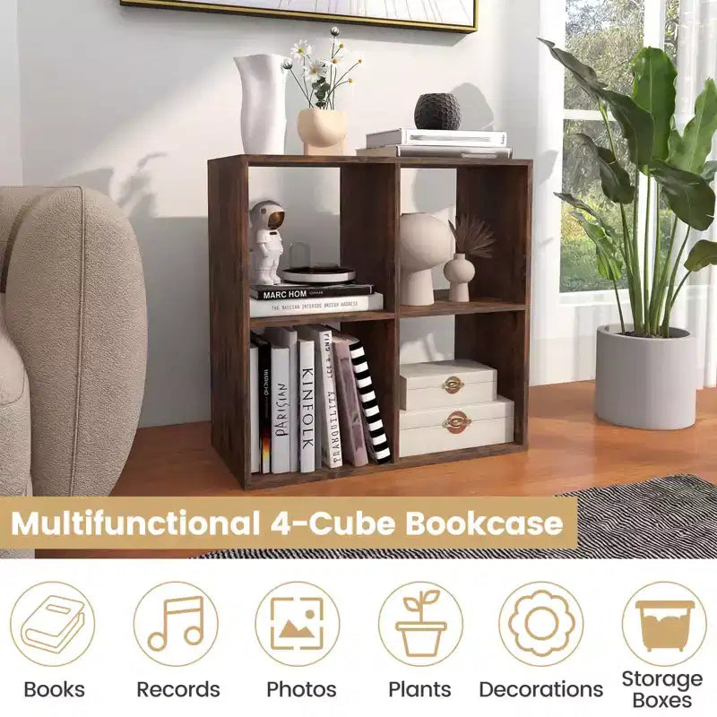 Costway Étagère ouverte à 4 cubes avec kits anti-basculement Étagère de rangement de style moderne pour l'étude Noir/Blanc/Naturel/Marron