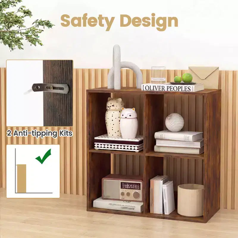 Costway Étagère ouverte à 4 cubes avec kits anti-basculement Étagère de rangement de style moderne pour l'étude Noir/Blanc/Naturel/Marron