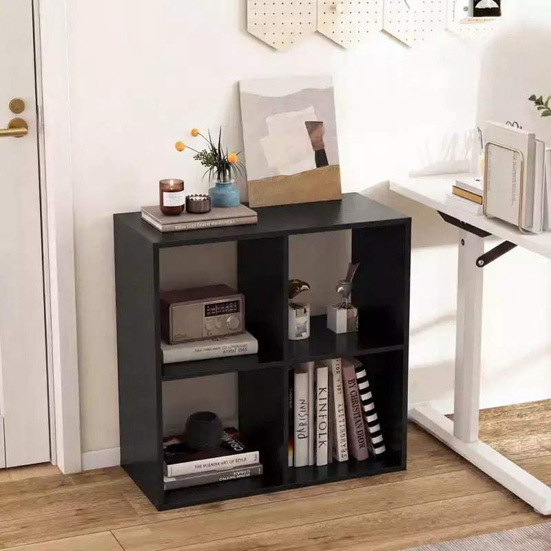 Costway Étagère ouverte à 4 cubes avec kits anti-basculement Étagère de rangement de style moderne pour l'étude Noir/Blanc/Naturel/Marron