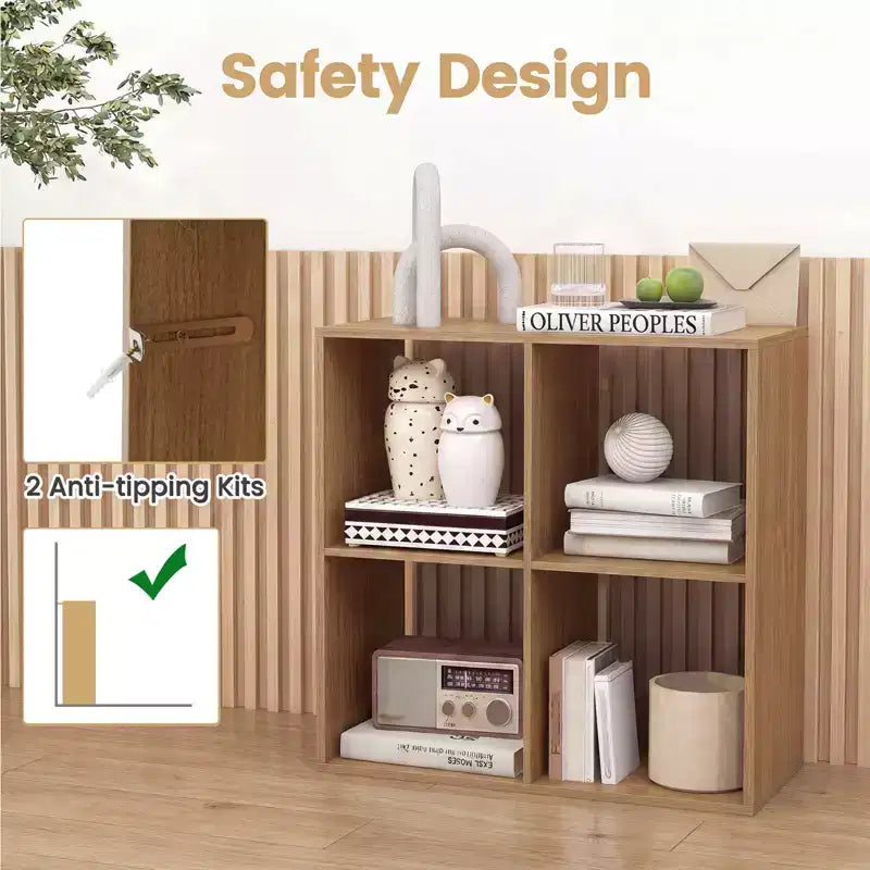Costway Étagère ouverte à 4 cubes avec kits anti-basculement Étagère de rangement de style moderne pour l'étude Noir/Blanc/Naturel/Marron