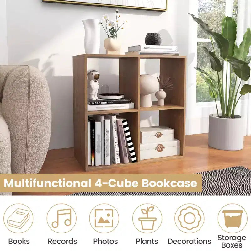 Costway Étagère ouverte à 4 cubes avec kits anti-basculement Étagère de rangement de style moderne pour l'étude Noir/Blanc/Naturel/Marron