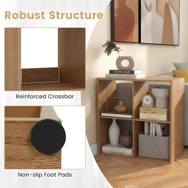 Costway Étagère ouverte à 4 cubes avec kits anti-basculement Étagère de rangement de style moderne pour l'étude Noir/Blanc/Naturel/Marron
