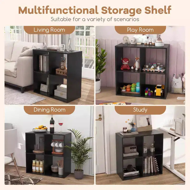 Costway Étagère ouverte à 4 cubes avec kits anti-basculement Étagère de rangement de style moderne pour l'étude Noir/Blanc/Naturel/Marron