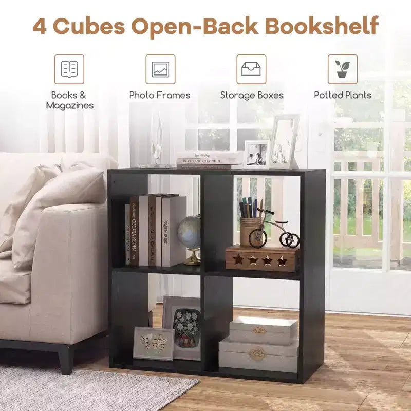 Costway Étagère ouverte à 4 cubes avec kits anti-basculement Étagère de rangement de style moderne pour l'étude Noir/Blanc/Naturel/Marron