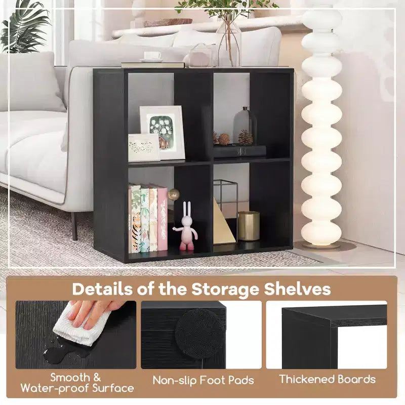 Costway Étagère ouverte à 4 cubes avec kits anti-basculement Étagère de rangement de style moderne pour l'étude Noir/Blanc/Naturel/Marron