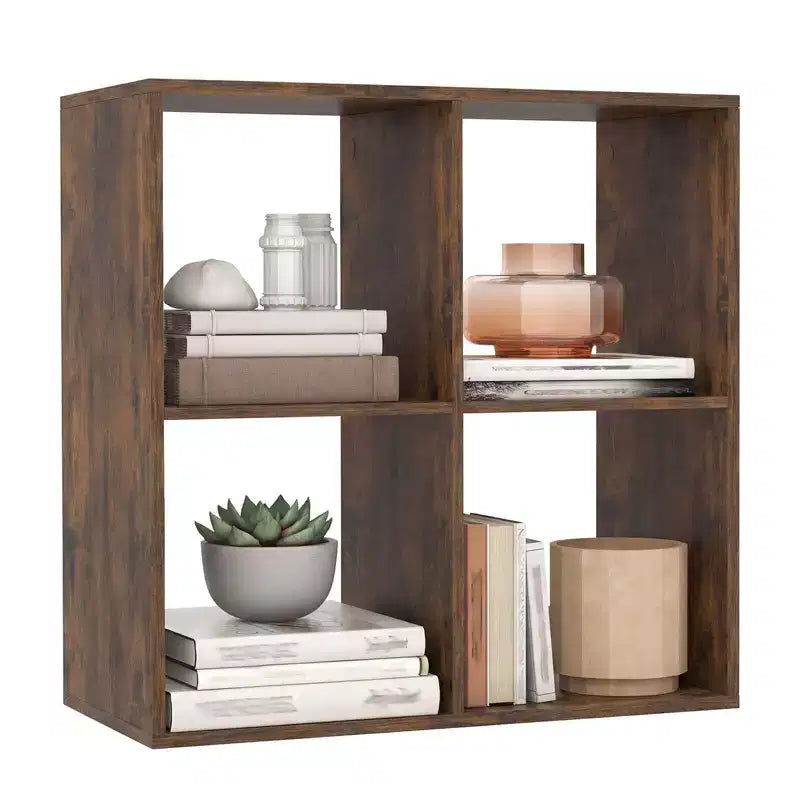 Costway Étagère ouverte à 4 cubes avec kits anti-basculement Étagère de rangement de style moderne pour l'étude Noir/Blanc/Naturel/Marron