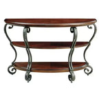 Console en bois massif GDFStudio Nelly de style traditionnel avec étagère ouverte et pieds en métal à volutes ornementales