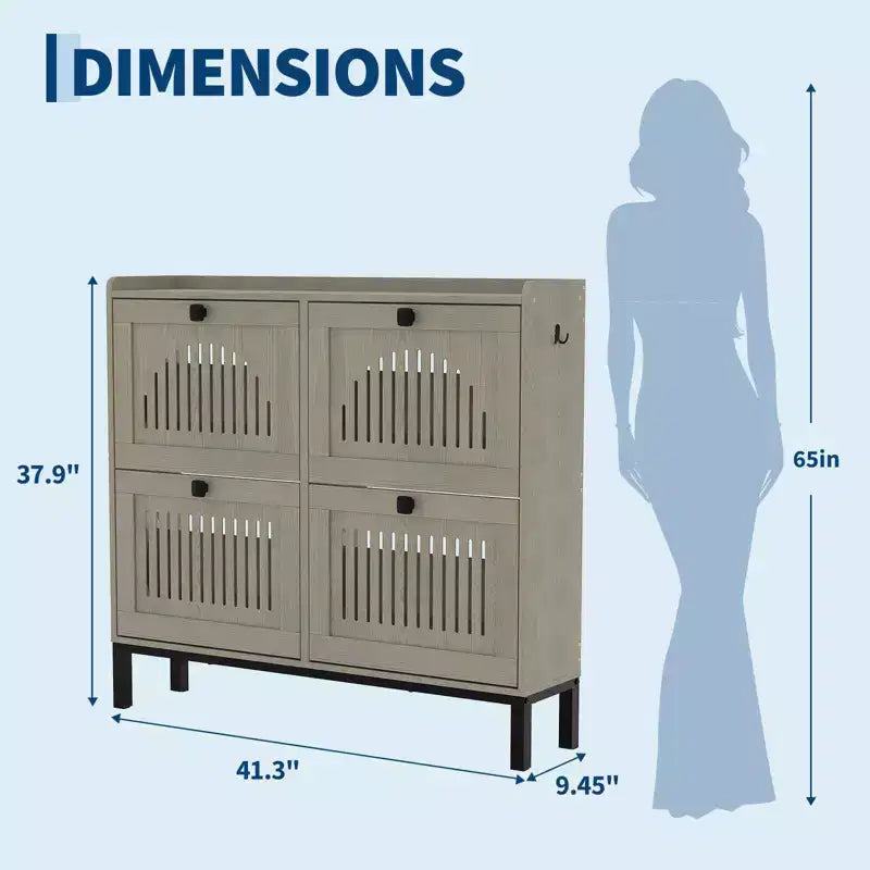Meuble à chaussures avec 4 tiroirs basculants, panneau évidé, anti-basculement, étagères réglables pour entrée, salon, chambre à coucher