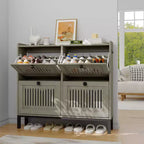 Meuble à chaussures avec 4 tiroirs basculants, panneau évidé, anti-basculement, étagères réglables pour entrée, salon, chambre à coucher