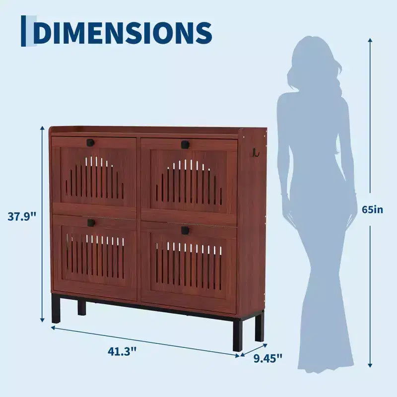 Meuble à chaussures avec 4 tiroirs basculants, panneau évidé, anti-basculement, étagères réglables pour entrée, salon, chambre à coucher